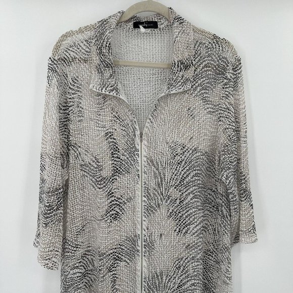 Yushi Women's Made in USA Sheer Short Sleeve Full Zip Swim Cover Up Sz Large - Picture 1 of 9